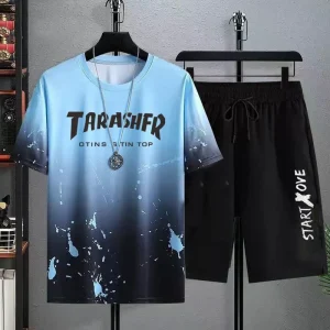 test_New Quick-Drying Ice Silk Gradient Suit Men’s Short-Sleeved T-shirt Summer Casual Shorts Sports Two-Piece Set Handsome Menswear