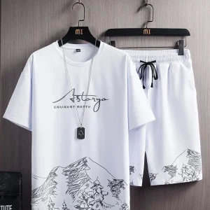 test_New Quick-Drying Ice Silk Gradient Suit Men’s Short-Sleeved T-shirt Summer Casual Shorts Sports Two-Piece Set Handsome Menswear