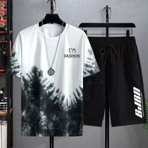 test_New Quick-Drying Ice Silk Gradient Suit Men’s Short-Sleeved T-shirt Summer Casual Shorts Sports Two-Piece Set Handsome Menswear