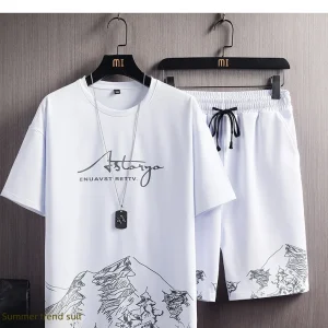 test_New Quick-Drying Ice Silk Gradient Suit Men’s Short-Sleeved T-shirt Summer Casual Shorts Sports Two-Piece Set Handsome Menswear