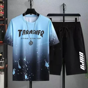 test_New Quick-Drying Ice Silk Gradient Suit Men’s Short-Sleeved T-shirt Summer Casual Shorts Sports Two-Piece Set Handsome Menswear