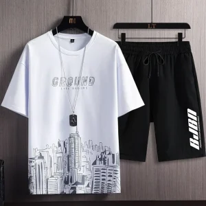 test_New Quick-Drying Ice Silk Gradient Suit Men’s Short-Sleeved T-shirt Summer Casual Shorts Sports Two-Piece Set Handsome Menswear