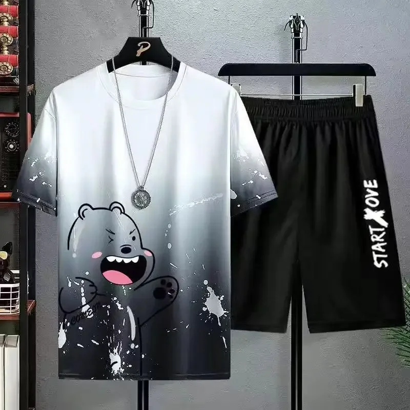 test_New Quick-Drying Ice Silk Gradient Suit Men’s Short-Sleeved T-shirt Summer Casual Shorts Sports Two-Piece Set Handsome Menswear