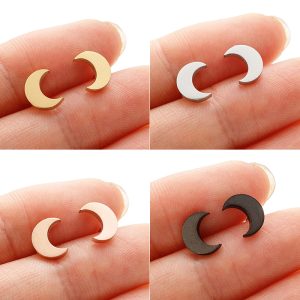 test_New Simple Stainless Steel Cut Geometric Simple Curved Moon Crescent Earrings For Women Versatile Ear Jewelry