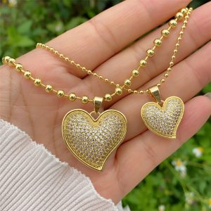 test_Retro Classic Style Letter Heart Shape Copper Inlay Zircon 18K Gold Plated Women’s Pendant Necklace