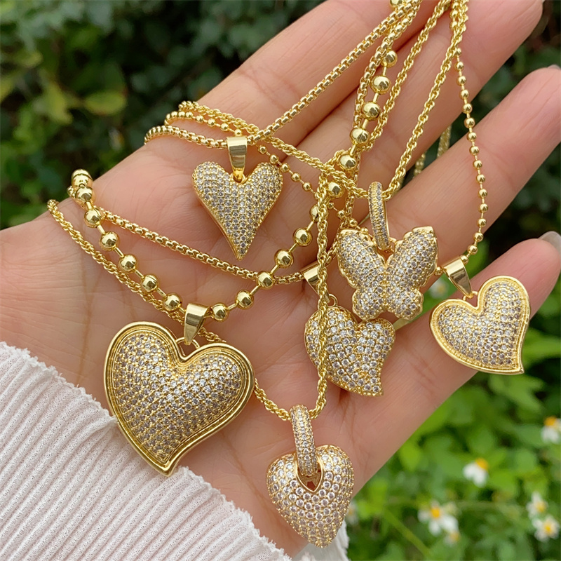 test_Retro Classic Style Letter Heart Shape Copper Inlay Zircon 18K Gold Plated Women’s Pendant Necklace