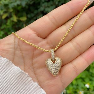 test_Retro Classic Style Letter Heart Shape Copper Inlay Zircon 18K Gold Plated Women’s Pendant Necklace