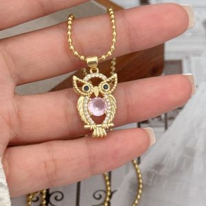 test_Simple Style Classic Style Animal Owl Copper Plating Inlay Zircon 18K Gold Plated Women’s Pendant Necklace