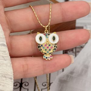 test_Simple Style Classic Style Animal Owl Copper Plating Inlay Zircon 18K Gold Plated Women’s Pendant Necklace