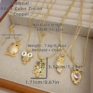 test_Simple Style Classic Style Animal Owl Copper Plating Inlay Zircon 18K Gold Plated Women’s Pendant Necklace
