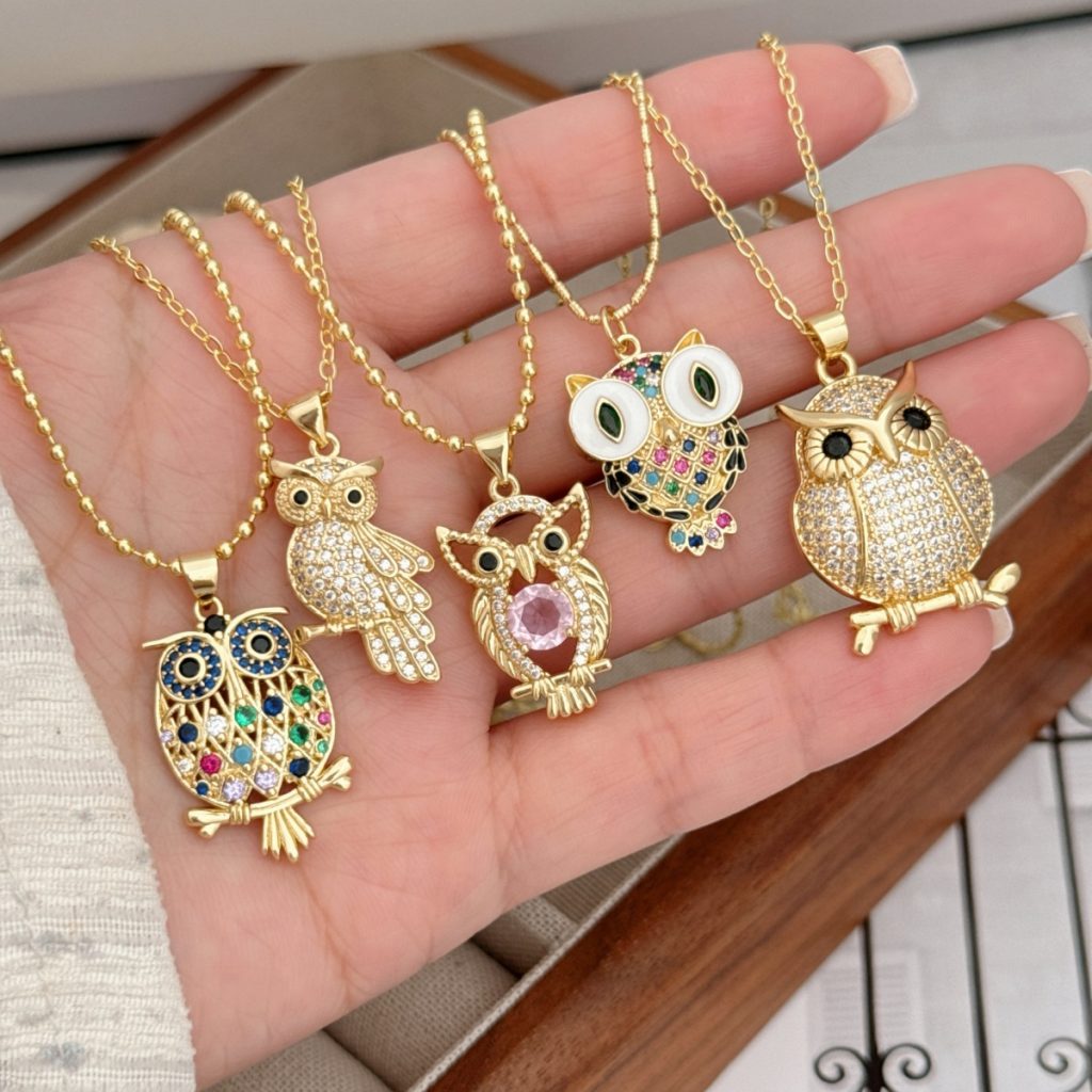 test_Simple Style Classic Style Animal Owl Copper Plating Inlay Zircon 18K Gold Plated Women’s Pendant Necklace
