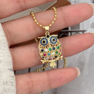 test_Simple Style Classic Style Animal Owl Copper Plating Inlay Zircon 18K Gold Plated Women’s Pendant Necklace