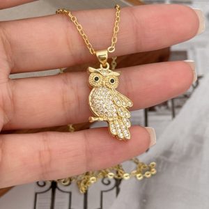 test_Simple Style Classic Style Animal Owl Copper Plating Inlay Zircon 18K Gold Plated Women’s Pendant Necklace