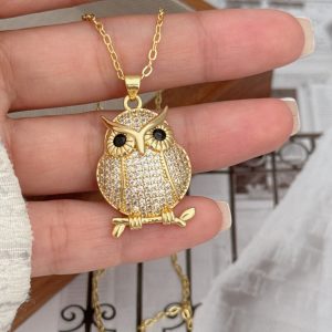 test_Simple Style Classic Style Animal Owl Copper Plating Inlay Zircon 18K Gold Plated Women’s Pendant Necklace
