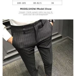 test_Striped Casual Ninth Suit Pants Men’s Slim-Fit Korean-Style Plaid Pants Men’s British Vertical Stripes Men’s Trousers Fashion