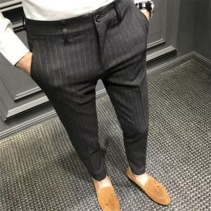 test_Striped Casual Ninth Suit Pants Men’s Slim-Fit Korean-Style Plaid Pants Men’s British Vertical Stripes Men’s Trousers Fashion