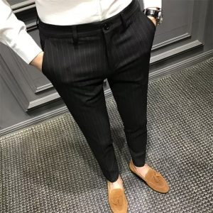 test_Striped Casual Ninth Suit Pants Men’s Slim-Fit Korean-Style Plaid Pants Men’s British Vertical Stripes Men’s Trousers Fashion