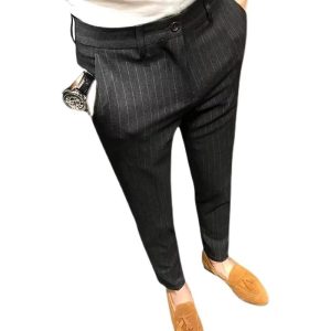test_Striped Casual Ninth Suit Pants Men’s Slim-Fit Korean-Style Plaid Pants Men’s British Vertical Stripes Men’s Trousers Fashion