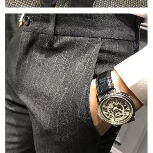 test_Striped Casual Ninth Suit Pants Men’s Slim-Fit Korean-Style Plaid Pants Men’s British Vertical Stripes Men’s Trousers Fashion
