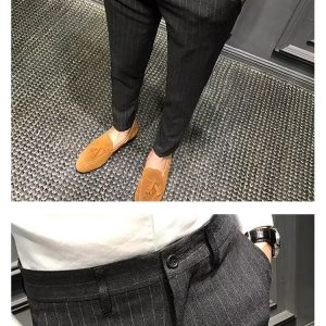 test_Striped Casual Ninth Suit Pants Men’s Slim-Fit Korean-Style Plaid Pants Men’s British Vertical Stripes Men’s Trousers Fashion