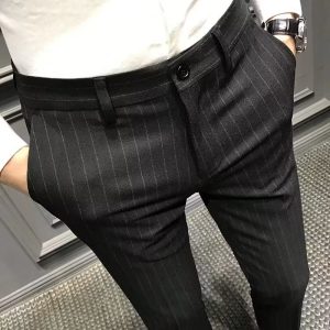 test_Striped Casual Ninth Suit Pants Men’s Slim-Fit Korean-Style Plaid Pants Men’s British Vertical Stripes Men’s Trousers Fashion