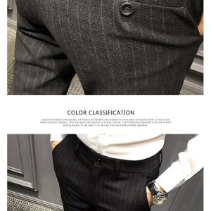 test_Striped Casual Ninth Suit Pants Men’s Slim-Fit Korean-Style Plaid Pants Men’s British Vertical Stripes Men’s Trousers Fashion