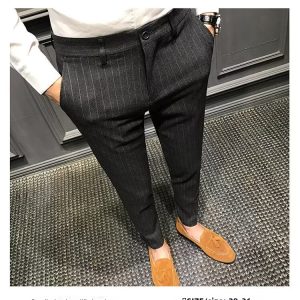 test_Striped Casual Ninth Suit Pants Men’s Slim-Fit Korean-Style Plaid Pants Men’s British Vertical Stripes Men’s Trousers Fashion