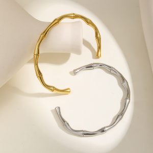 test_Vintage Style Simple Style Bamboo Joint 201 Stainless Steel Women’s Bangle