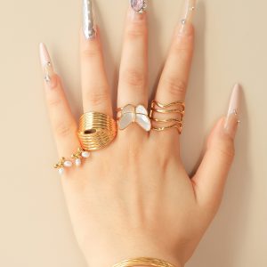 test_Wholesale Jewelry Elegant Romantic Commute Lines Butterfly 304 Stainless Steel Pearl Shell 14K Gold Plated Inlay Open Rings