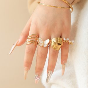 test_Wholesale Jewelry Elegant Romantic Commute Lines Butterfly 304 Stainless Steel Pearl Shell 14K Gold Plated Inlay Open Rings