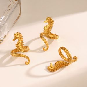 test_Wholesale Jewelry Vacation Hippocampus 304 Stainless Steel 18K Gold Plated Plating Open Rings