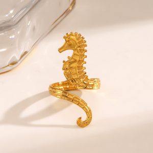 test_Wholesale Jewelry Vacation Hippocampus 304 Stainless Steel 18K Gold Plated Plating Open Rings