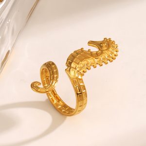 test_Wholesale Jewelry Vacation Hippocampus 304 Stainless Steel 18K Gold Plated Plating Open Rings