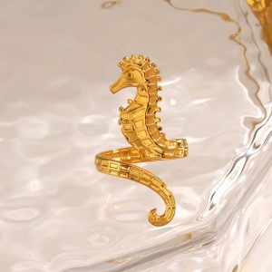 test_Wholesale Jewelry Vacation Hippocampus 304 Stainless Steel 18K Gold Plated Plating Open Rings