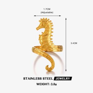 test_Wholesale Jewelry Vacation Hippocampus 304 Stainless Steel 18K Gold Plated Plating Open Rings